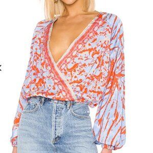 Free People Brand Cruisin Together Surplice Top Color Seaside Combo Size Medium